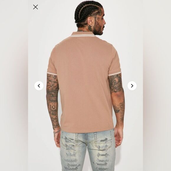 Fashion Nova Short Sleeve Polo in Tan with White Stripe - Size L - Picture 2 of 7
